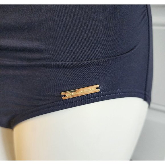 Michael Kors Women's Deep V Neck Criss-Cross Back One Piece Swimsuit Blue Sz 12 - Picture 4 of 12